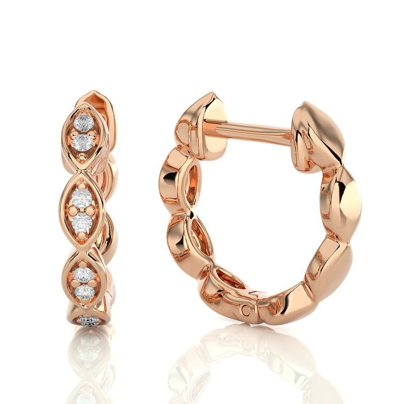 Elevate your style with our 14K Rose Gold Diamonds Huggie Earrings, featuring a total of 0.07 carats and adorned with sixteen exquisite diamonds. These huggie earrings are a fusion of classic charm and contemporary sophistication.

Crafted from