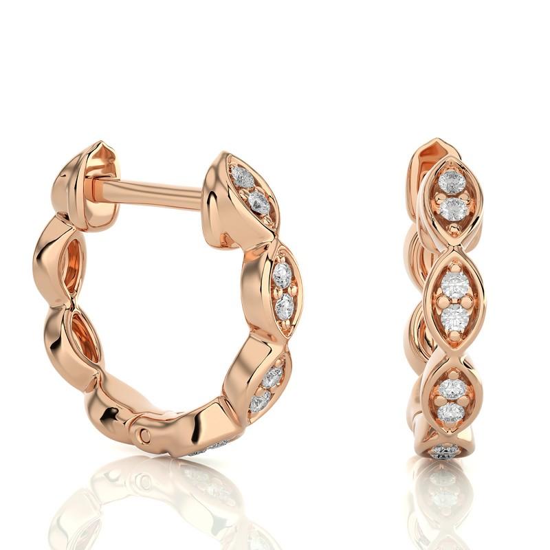 Modern 14K Rose Gold Diamonds Huggie Earring -0.07 CTW For Sale