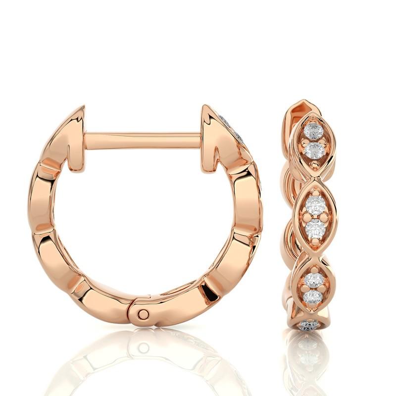 Round Cut 14K Rose Gold Diamonds Huggie Earring -0.07 CTW For Sale