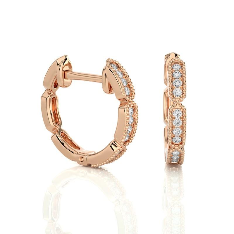 Modern 14K Rose Gold Diamonds Huggie Earring -0.1 CTW For Sale