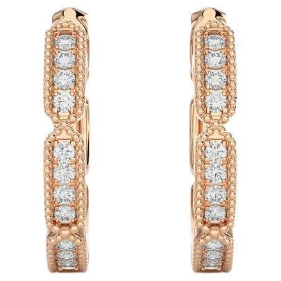 14K Rose Gold Diamonds Huggie Earring -0.1 CTW For Sale