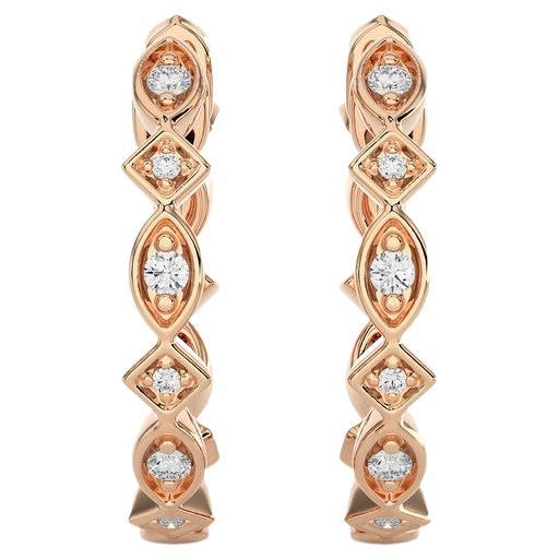 14K Rose Gold Diamonds Huggie Earring -0.13 CTW For Sale