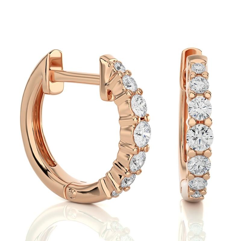 Modern 14K Rose Gold Diamonds Huggie Earring -0.35 CTW For Sale