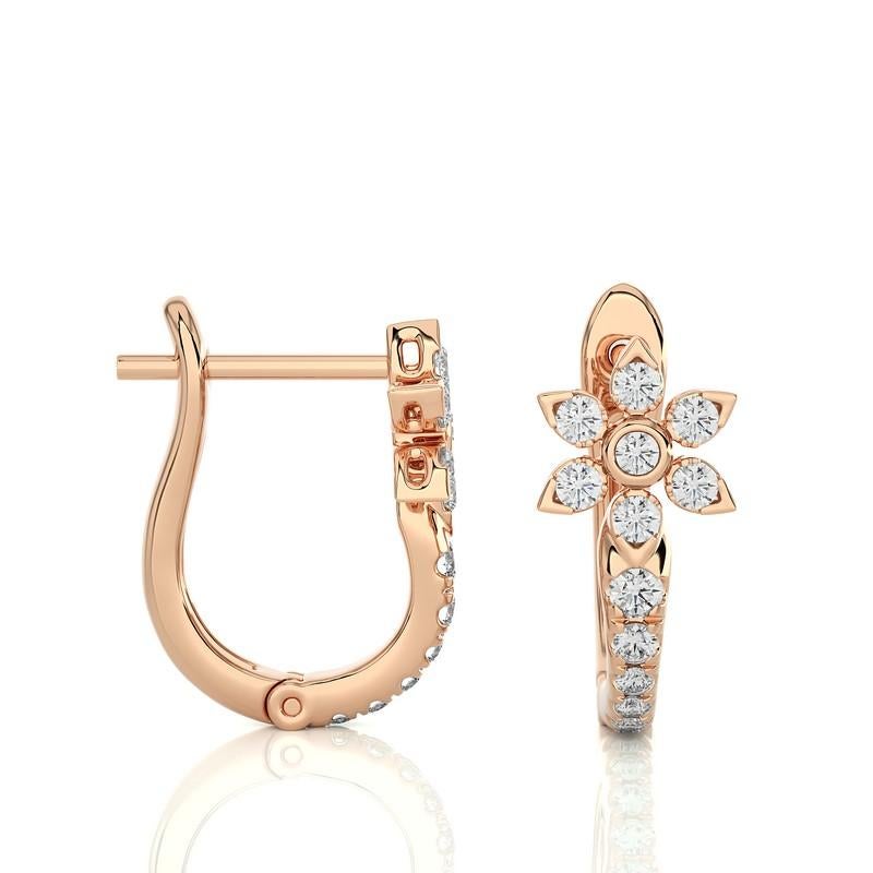 Round Cut 14K Rose Gold Diamonds Huggie Earring -0.35 CTW For Sale