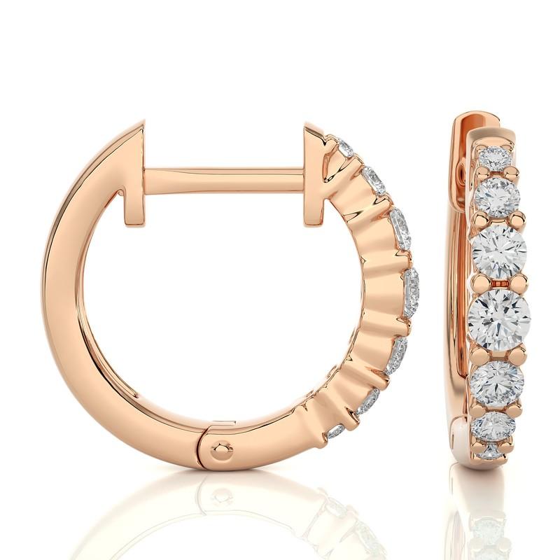 Round Cut 14K Rose Gold Diamonds Huggie Earring -0.35 CTW For Sale
