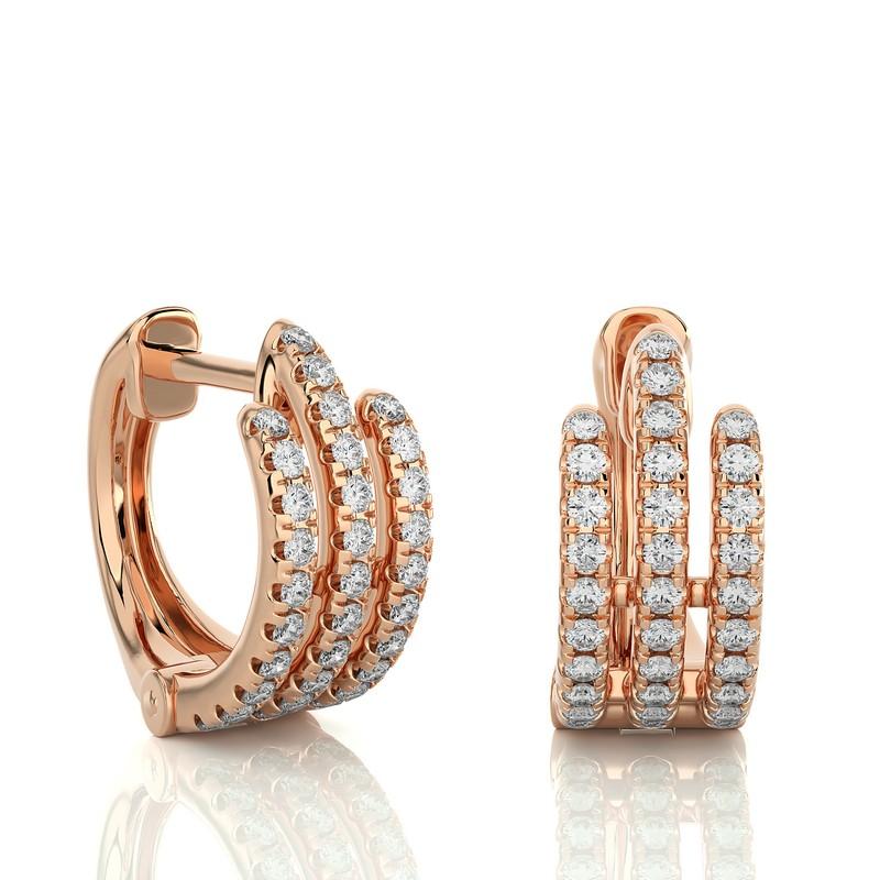 Modern 14K Rose Gold Diamonds Huggie Earring -0.40 CTW For Sale