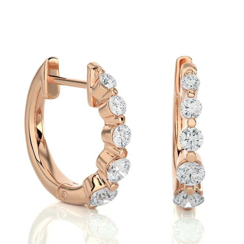 Modern 14K Rose Gold Diamonds Huggie Earring -0.43 CTW For Sale