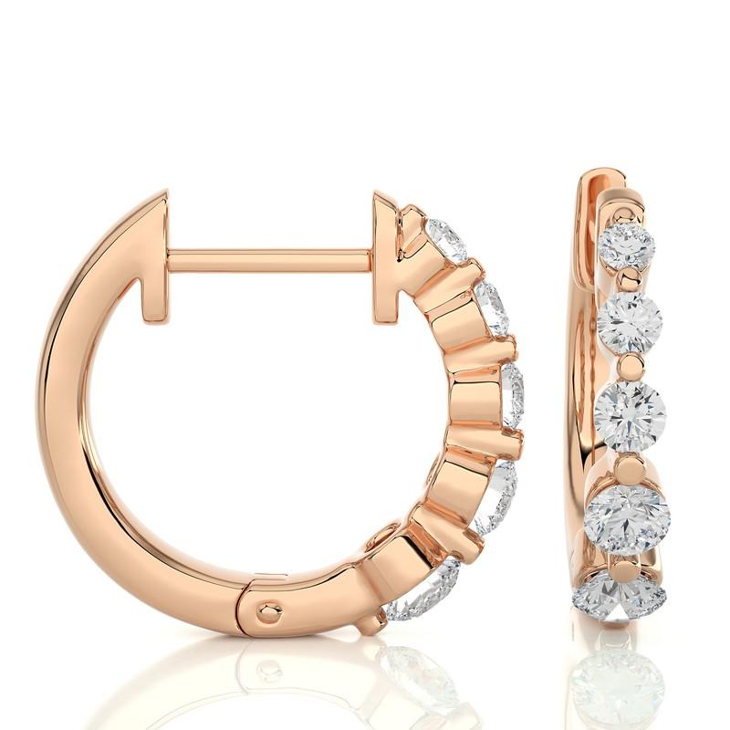 Round Cut 14K Rose Gold Diamonds Huggie Earring -0.43 CTW For Sale