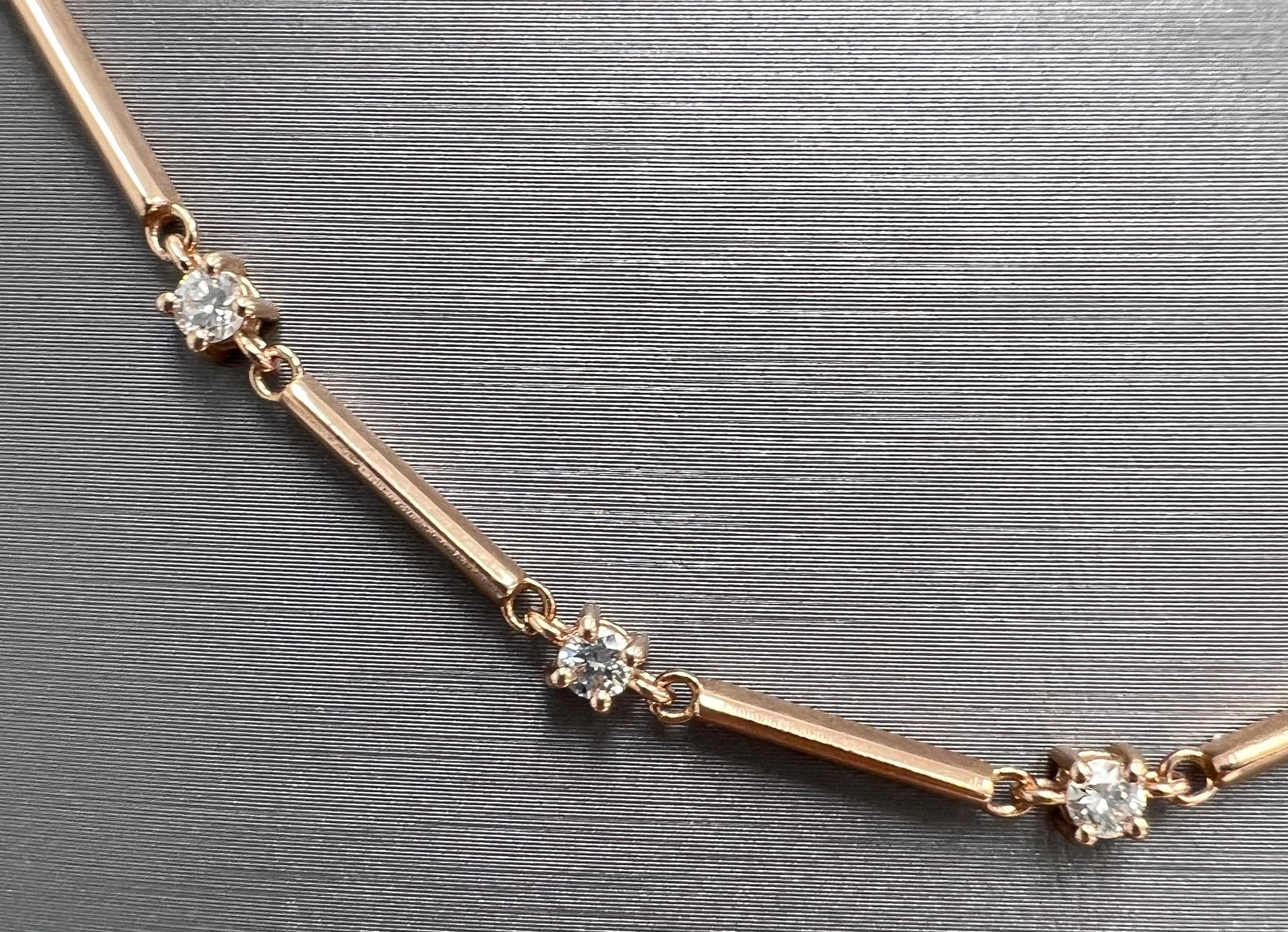 14 Karat Roségold Diamanten-Halskette mit 2,01 natürlichen Diamanten in einer Goldbar-Kette (Rundschliff) im Angebot