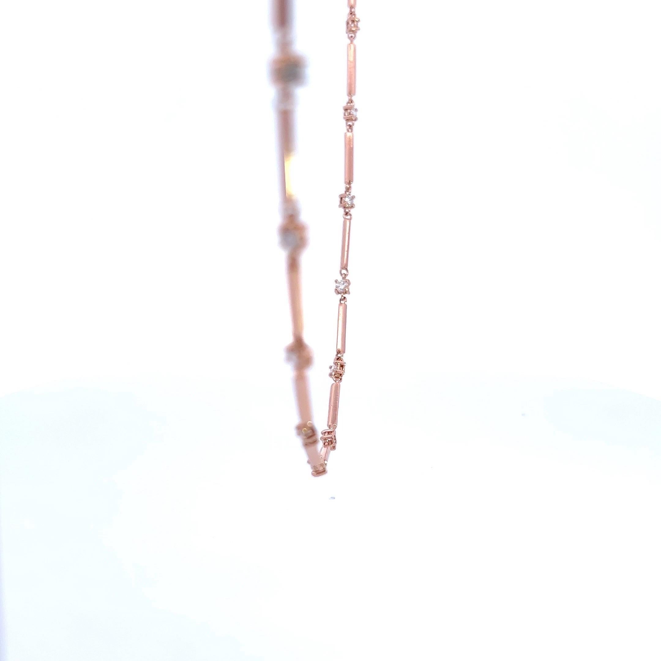 14k Rose Gold Diamonds Necklace with 2.01 Natural Diamonds in a Gold-Bar Chain For Sale 3