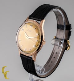 14k Rose Gold Doxa Hand-Winding Watch w/ Unique Patina Dial Black Leather Band