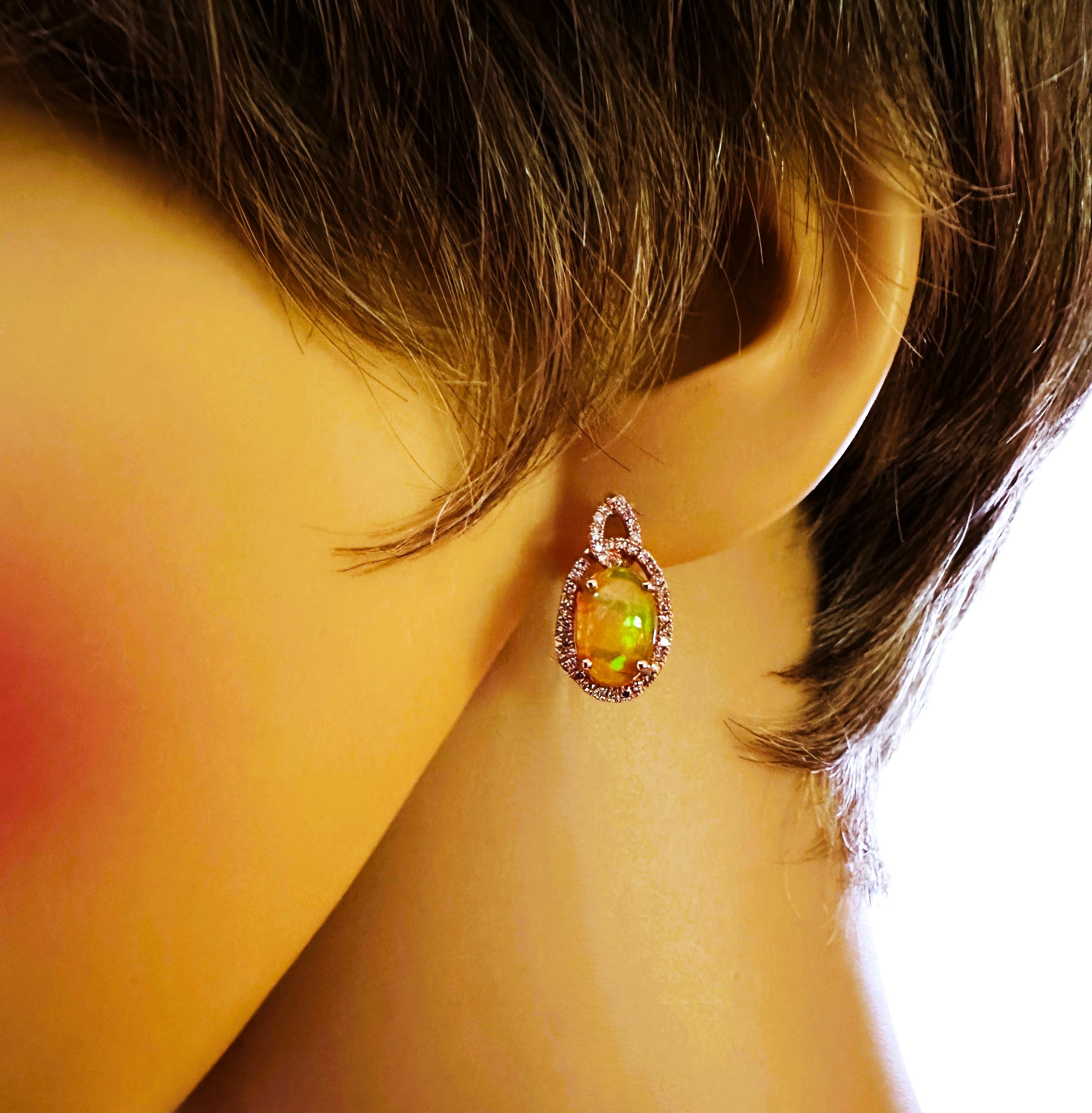 14k Rose Gold EFFY 4.80 Carat Opal & .20 Carat Diamond Post Earrings (Ovalschliff) im Angebot