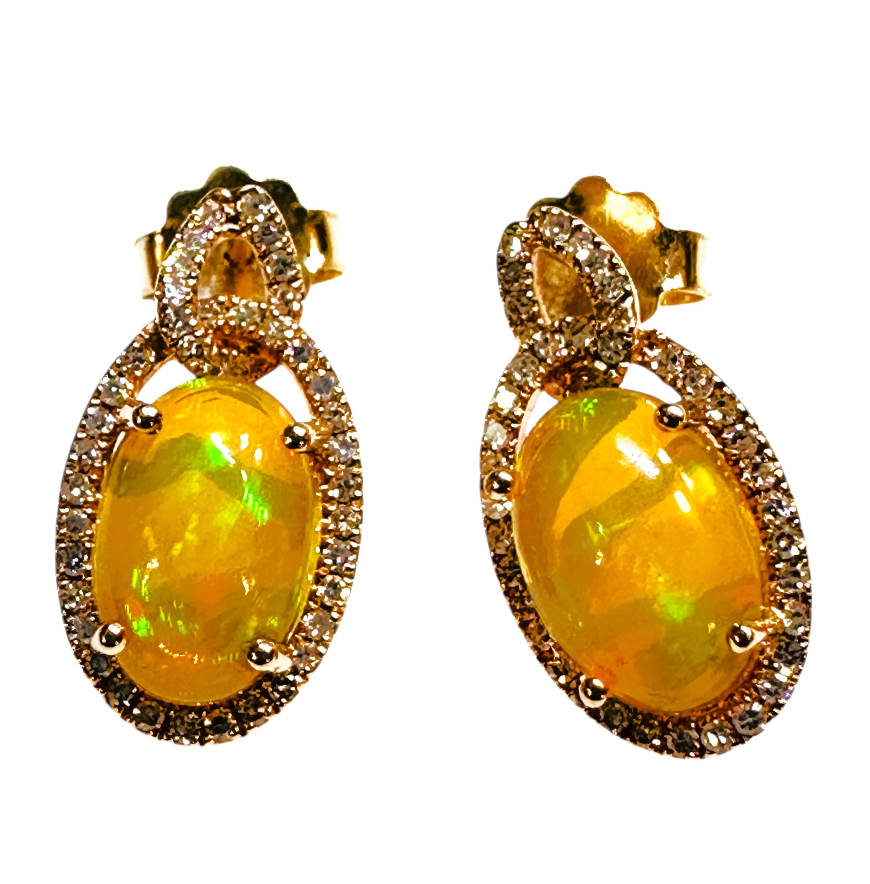14k Rose Gold EFFY 4.80 Carat Opal & .20 Carat Diamond Post Earrings im Angebot 2