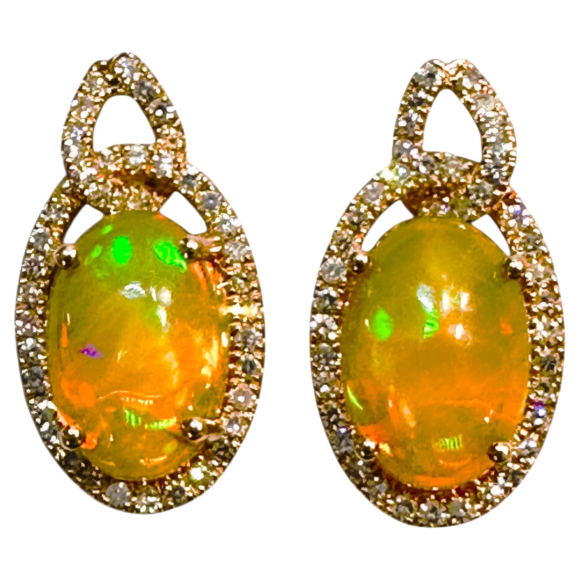 14k Rose Gold EFFY 4.80 Carat Opal & .20 Carat Diamond Post Earrings im Angebot