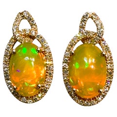 14k Rose Gold EFFY 4.80 Carat Opal & .20 Carat Diamond Post Earrings
