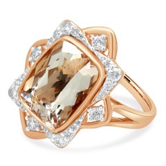 14K Rose Gold Elongated Cushion Cut Morganite and Round Diamond Ring