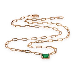 Collana con ciondolo in oro rosa 14 carati con smeraldo e diamanti