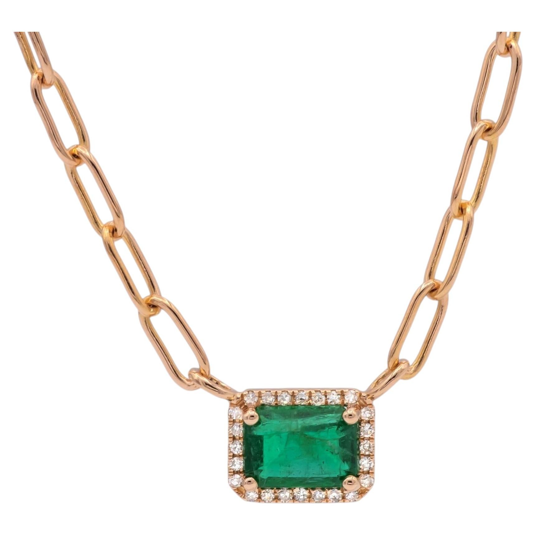 Collana con ciondolo in oro rosa 14 carati con smeraldo e diamanti