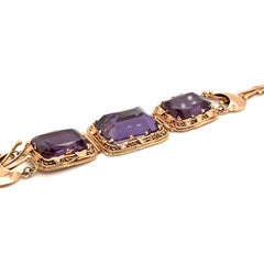 14K Rose Gold Emerald Cut Amethyst Three Stone Bracelet