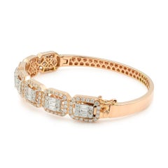 14 Karat Rose Gold Emerald and Round Cut Diamonds Bangle 3.50 Carat