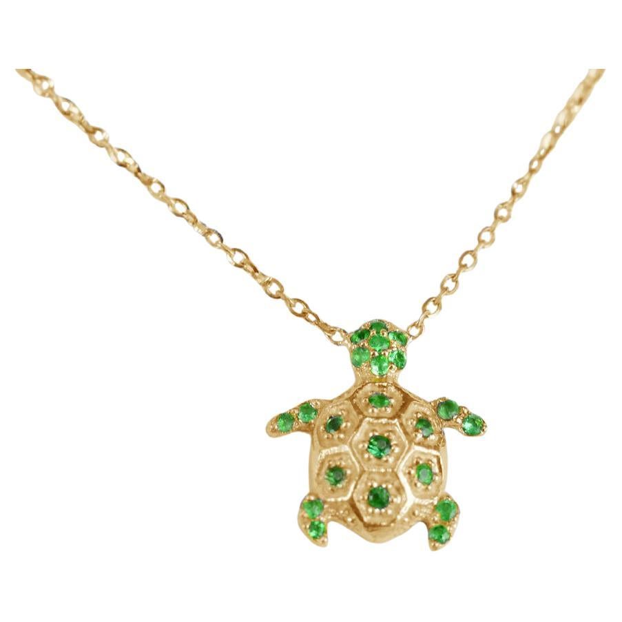 14k Gold Emerald Turtle Necklace 