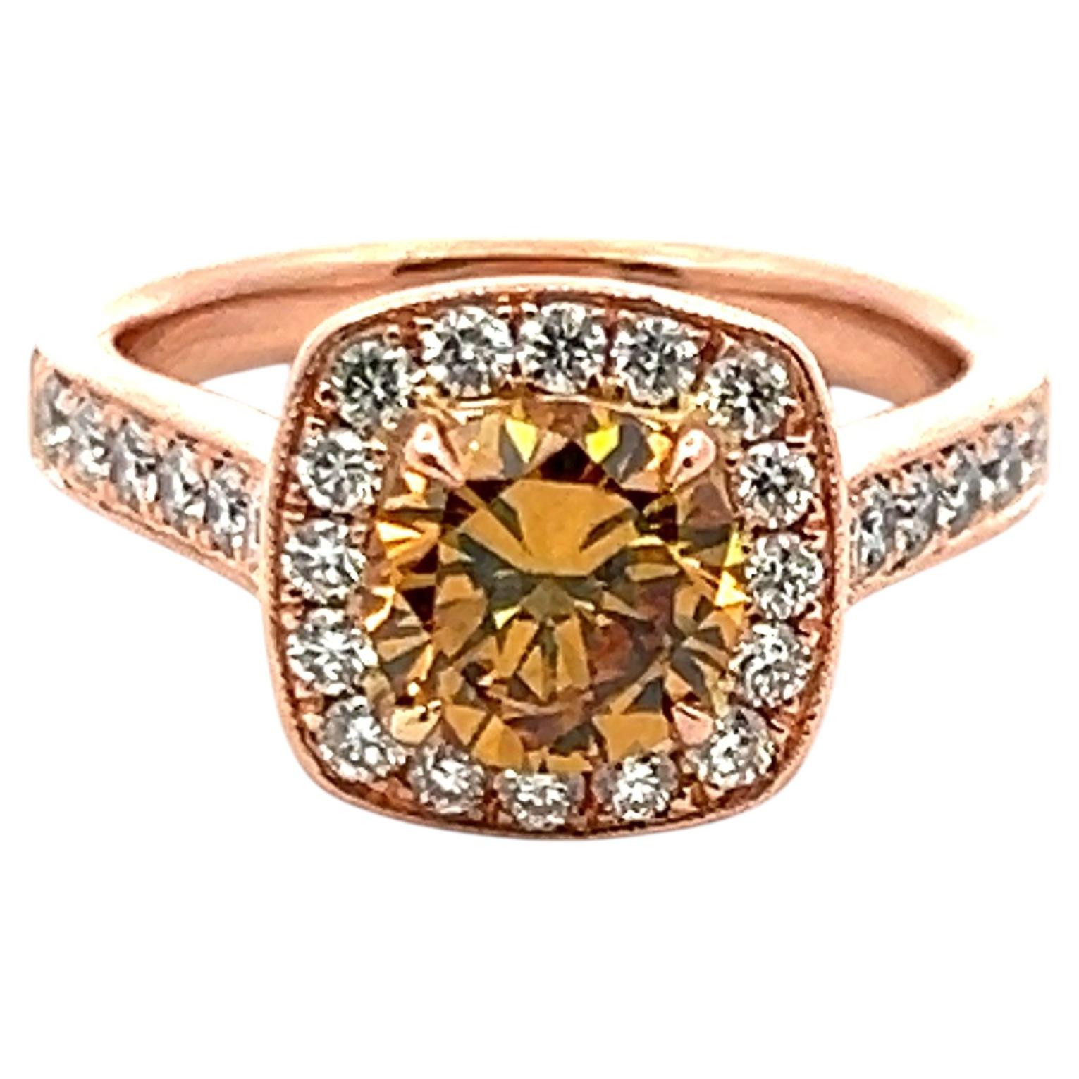 14K Rose Gold Engagement Ring with 1.34 Carat Round Diamond Size 7 FDOY-VVS2 GIA For Sale