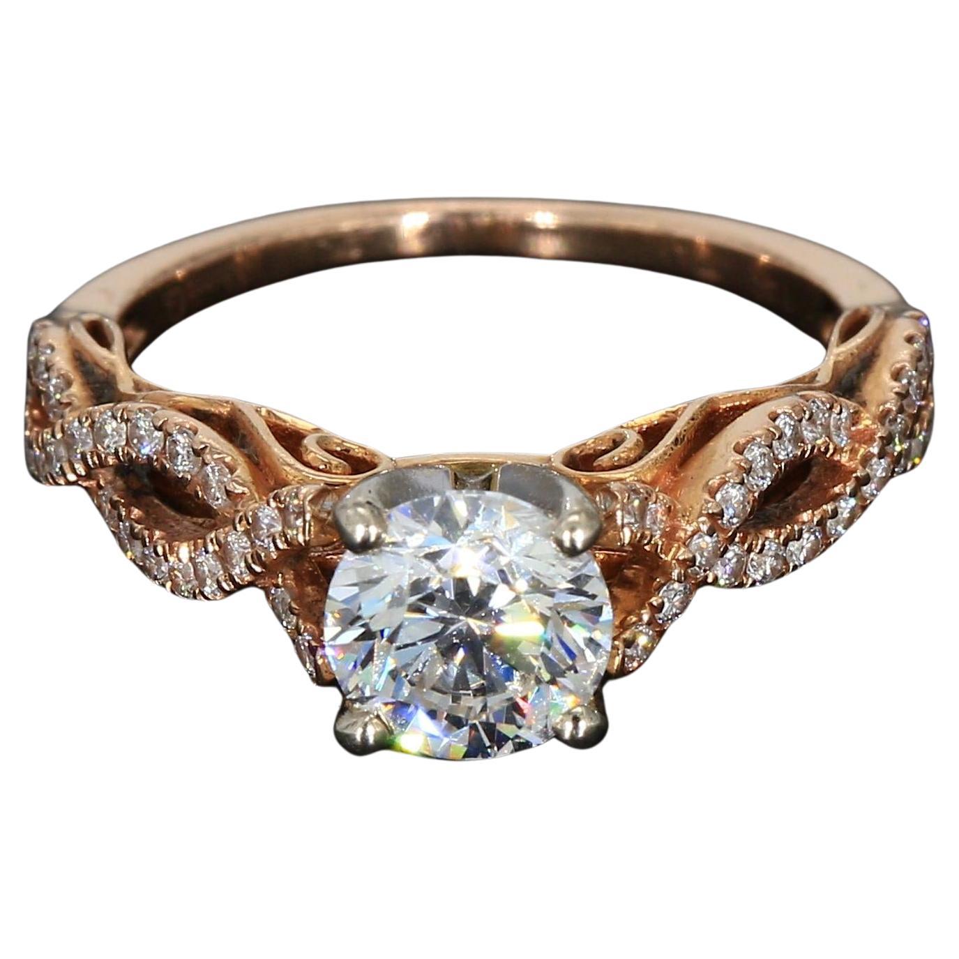 Anello di fidanzamento in oro rosa 14k con pietre centrali e accenti di diamante - Misura 4,75