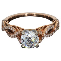 Anello di fidanzamento in oro rosa 14k con pietre centrali e accenti di diamante - Misura 4,75