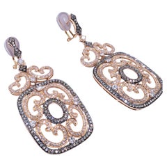 14K Rose Gold Fancy Shape Drop Earrings with Diamonds