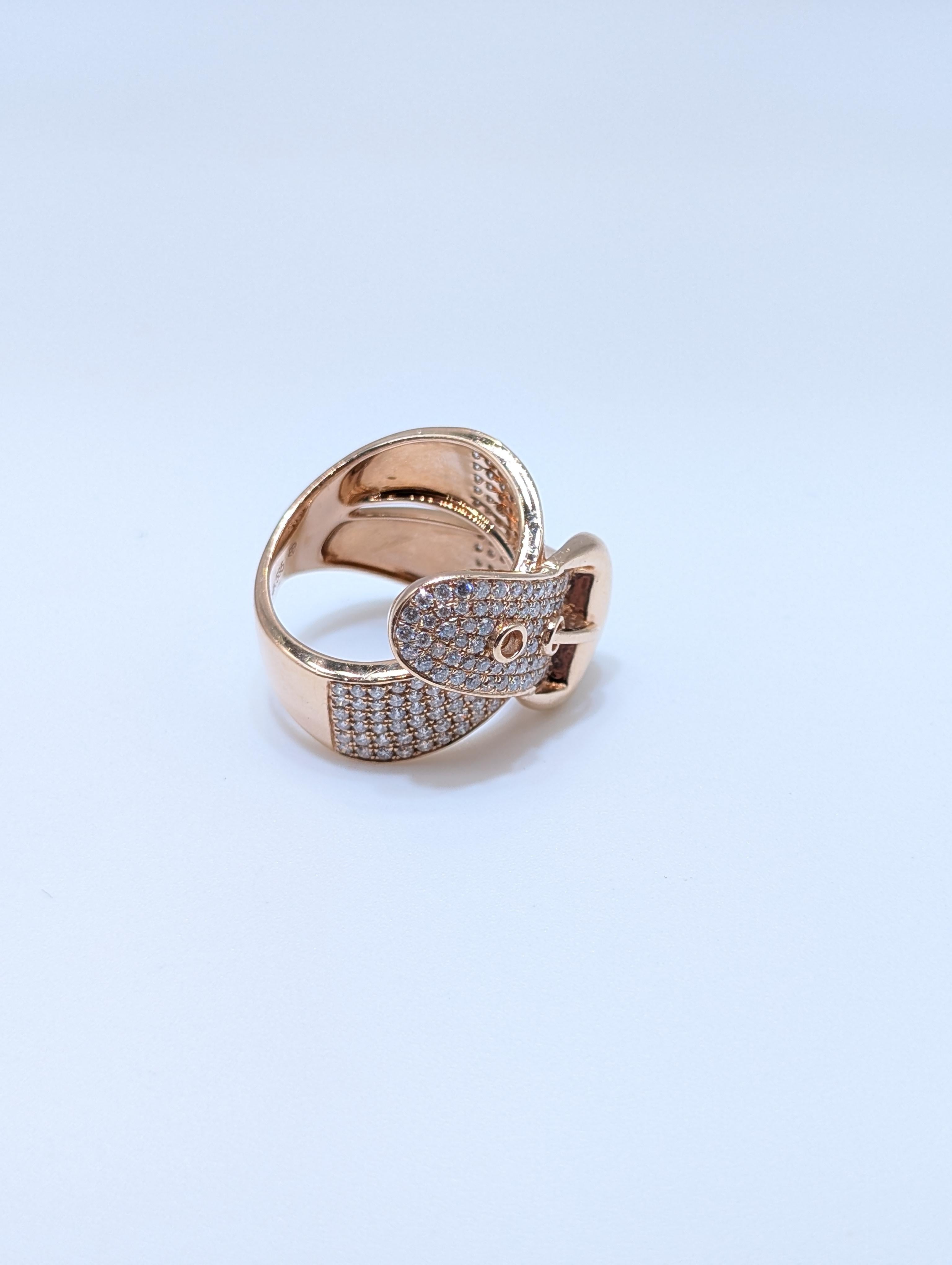 14k Rose Gold Fashion Belt Buckle Style Diamond Ring in vendita 2