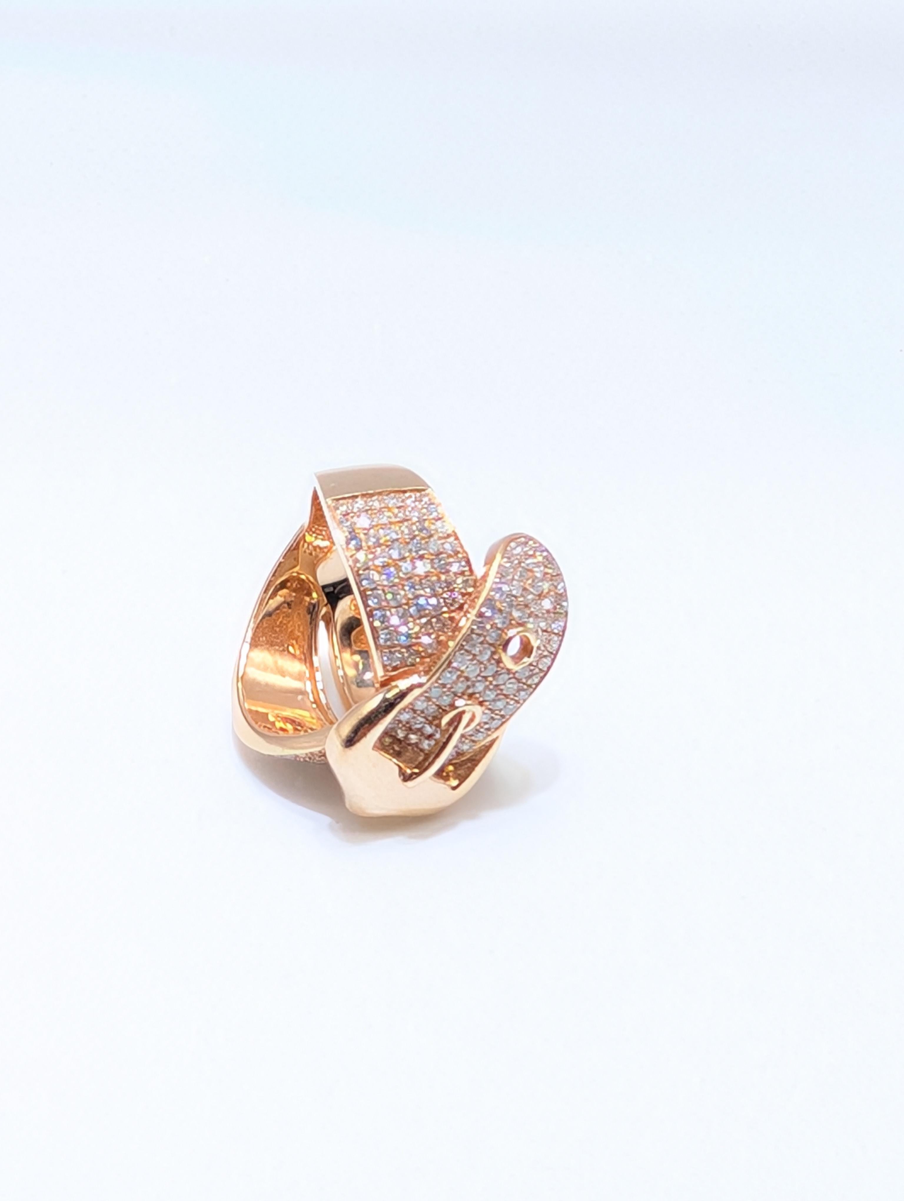14k Rose Gold Fashion Belt Buckle Style Diamond Ring in vendita 3