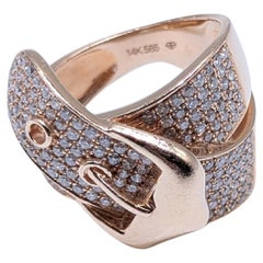 14k Rose Gold Fashion Belt Buckle Style Diamond Ring