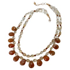 14K Rose Gold Filled Double Strand Topaz Necklace with Sunstone Briolette