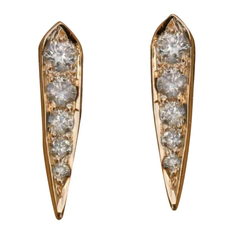 14K Rose Gold Fine Jewelry Diamond Jewelry Spike Earrings Moms Birthday Gift.