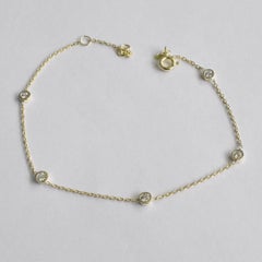 14k Gold Five Diamonds Bracelet Diamond Solitaire Bracelet