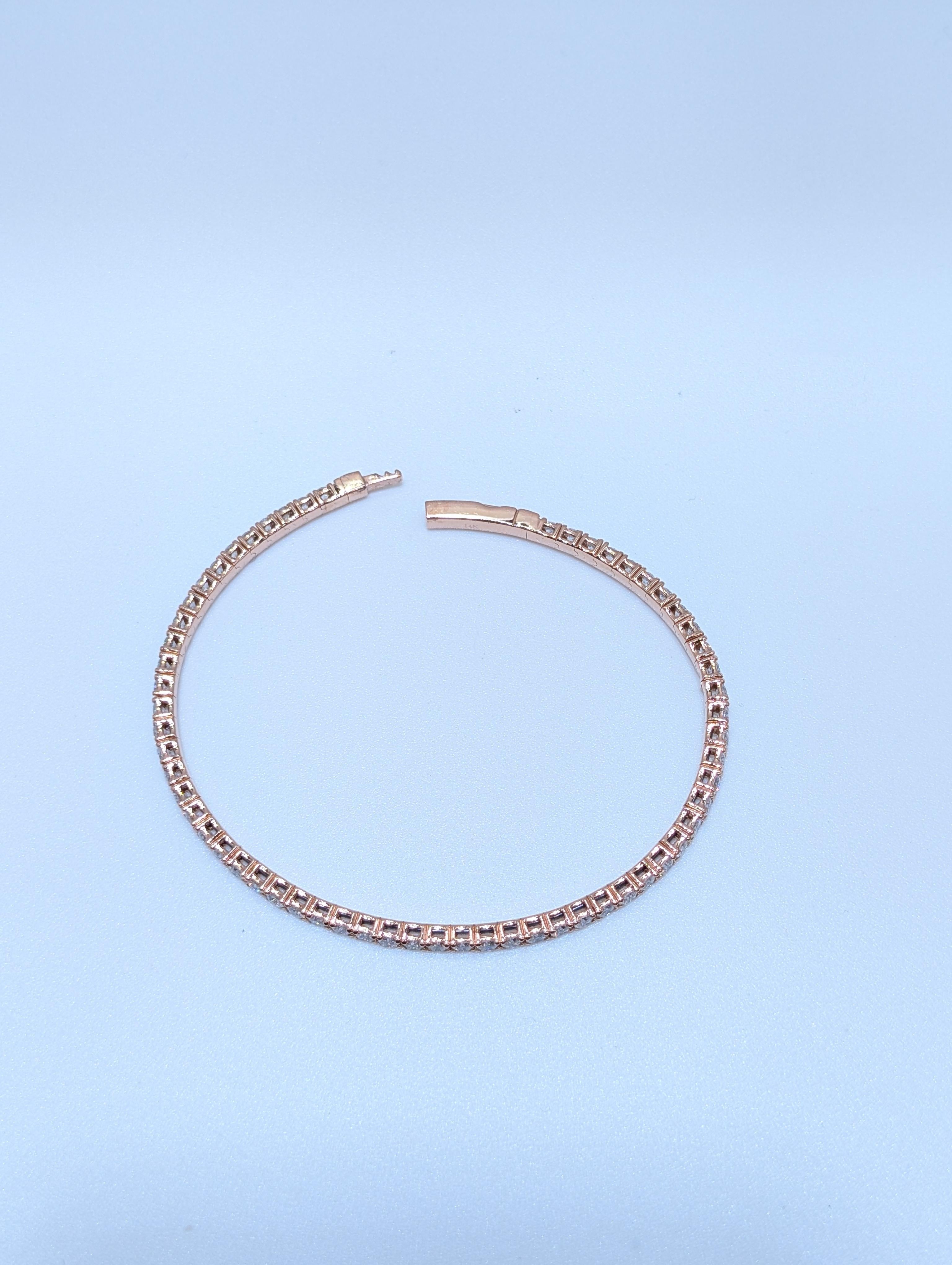 Pulsera Tenis Oro Rosa 14k Flex Diamante Natural en venta 1