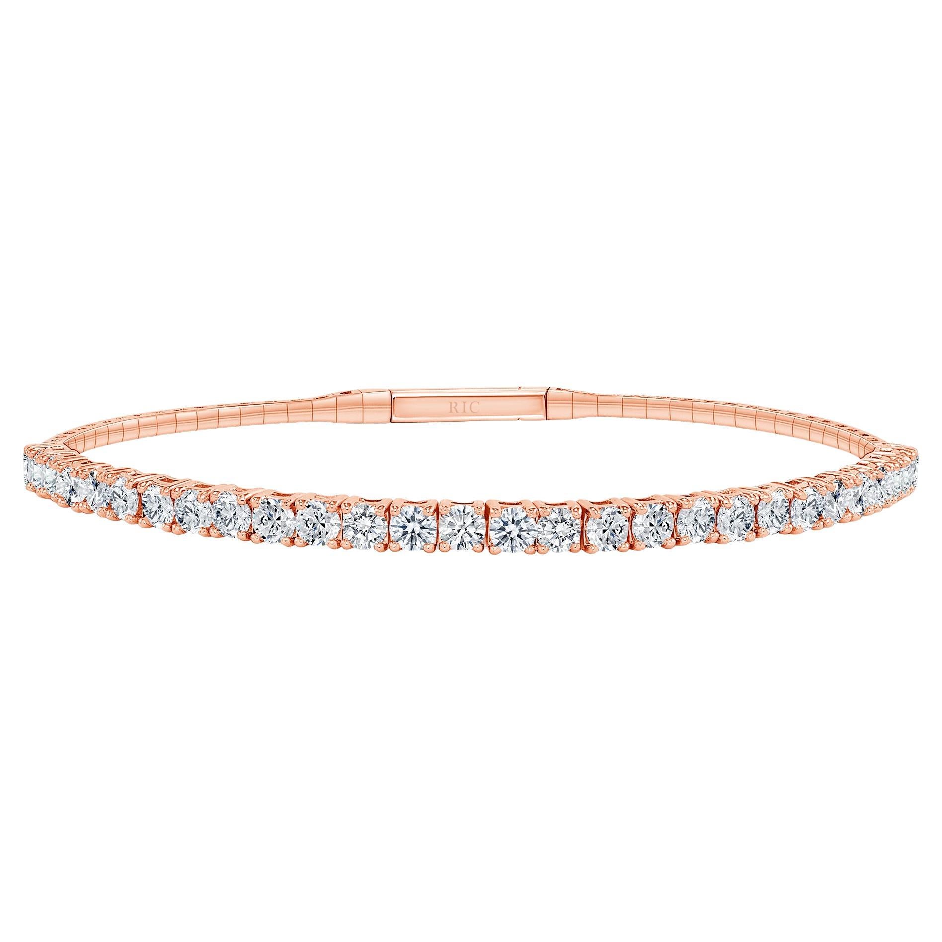 14K Rose Gold Flexible Diamond Bangle Bracelet For Sale