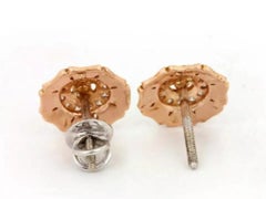 14K Rose Gold Floral Design Handmade Stud Earring Genuine Diamond