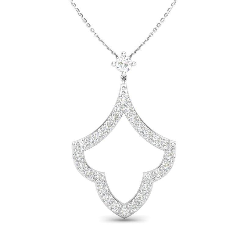 Round Cut 14K Rose Gold Floral Pave Set Diamond Pendant Necklace For Sale