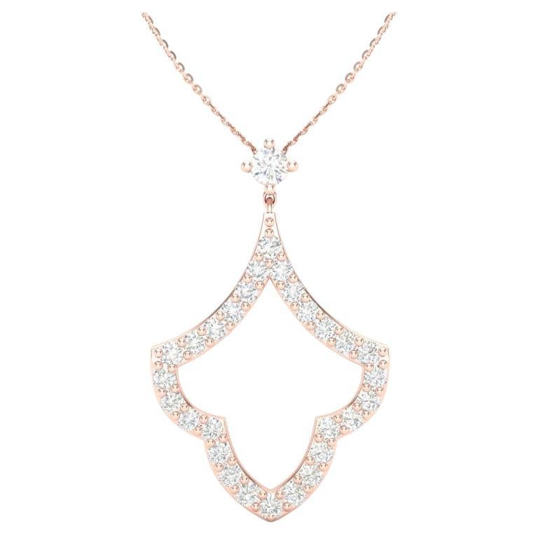 14K Rose Gold Floral Pave Set Diamond Pendant Necklace For Sale
