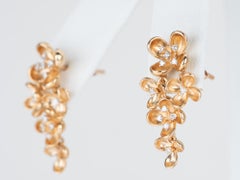 14k Rose Gold Flower Petal with Diamond Center Dangle Earrings Floral R3123