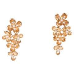 14k Rose Gold Flower Petal with Diamond Center Dangle Earrings Floral R3123
