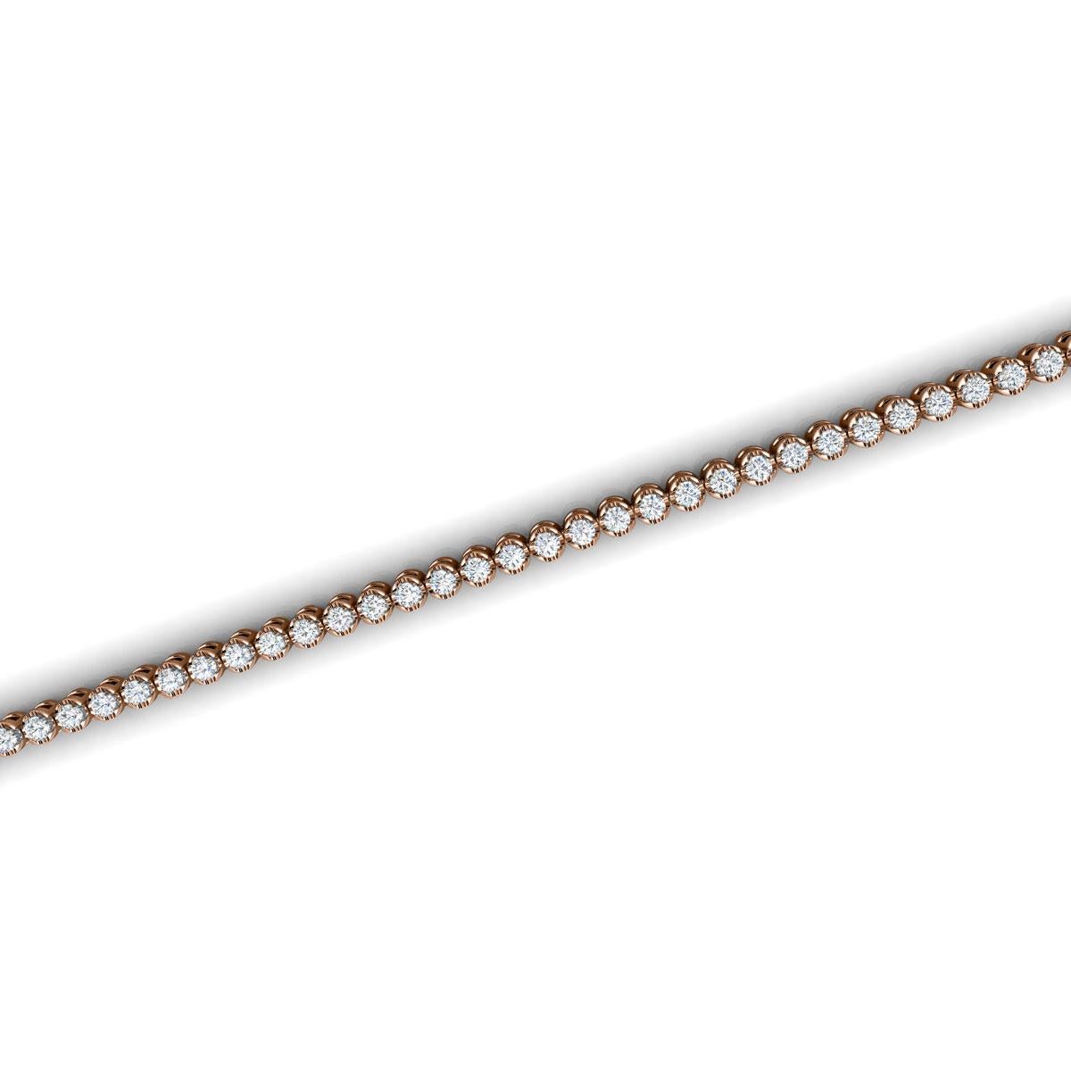 Taille ronde Bracelet tennis à quatre griffes en or rose 14 carats avec diamants de 1 carat en vente