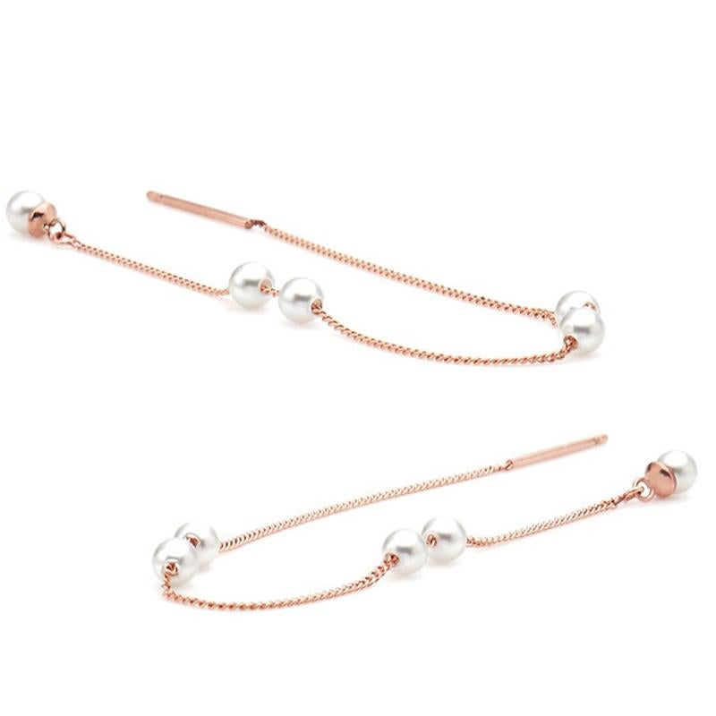 Moderno Orecchini a filetto con perle d'acqua dolce in oro rosa 14K in vendita