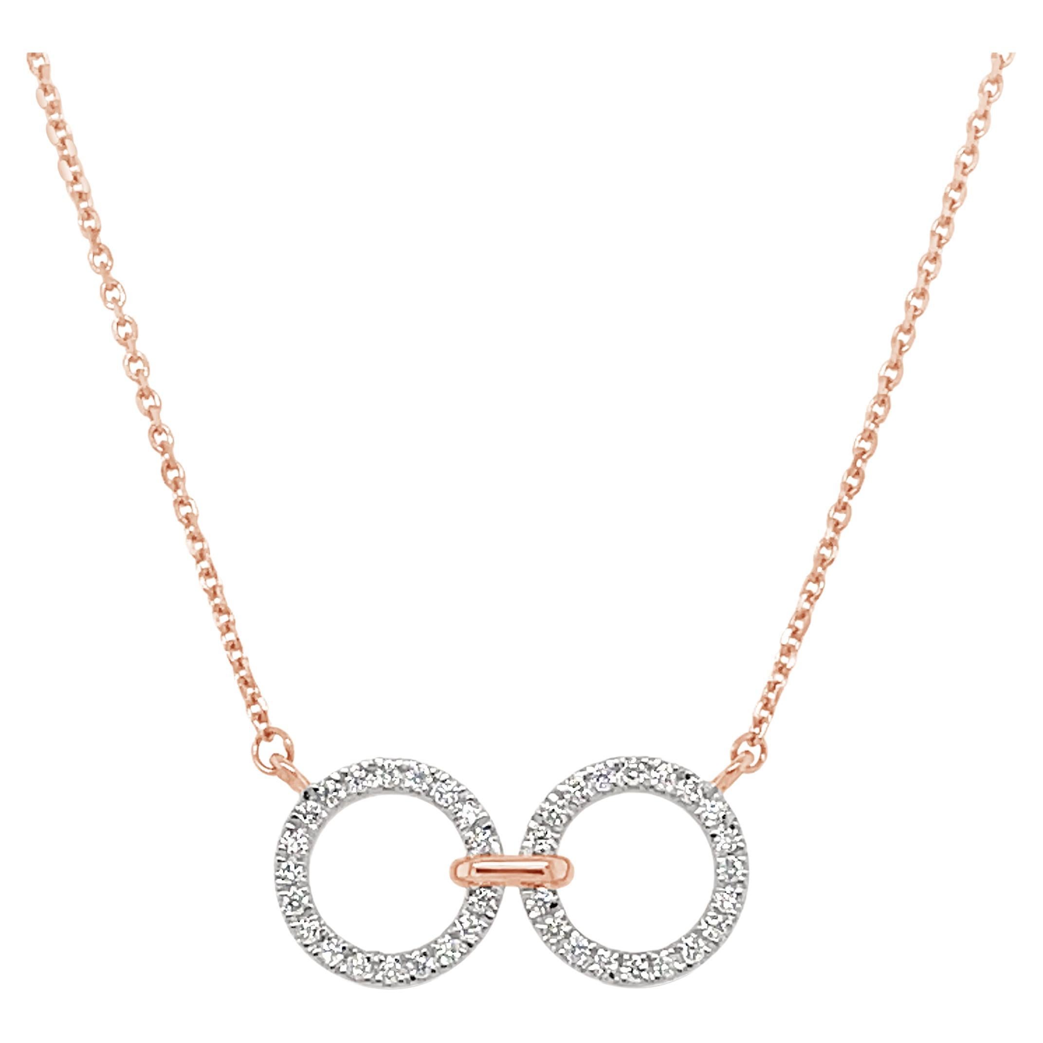 14K Rose Gold Full Circle Link Diamond Necklace For Sale