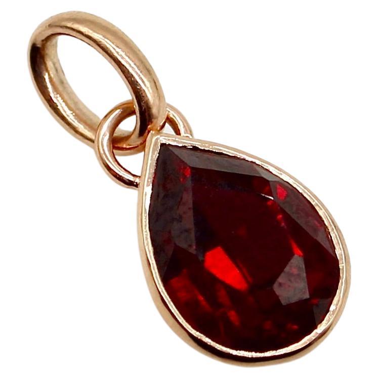 14K Rose Gold Garnet Teardrop Pendant  For Sale