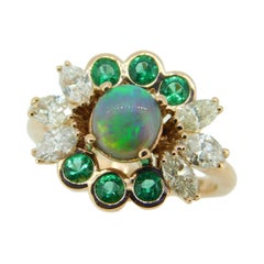 14k Rose Gold Genuine Natural Opal Emerald and Diamond Ring '#J4775'