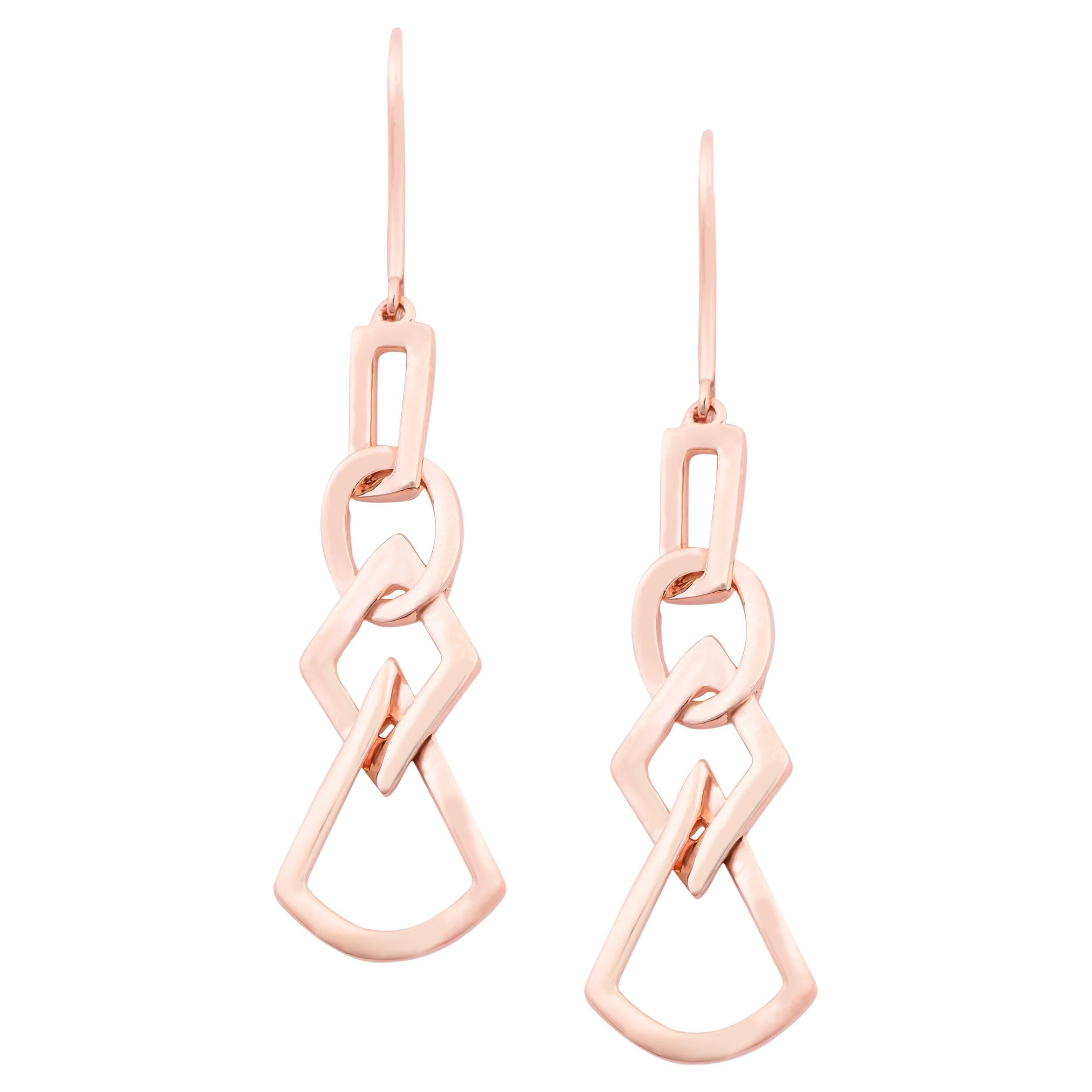 Boucles d'oreilles en or rose 14 carats avec motif géométrique en vente