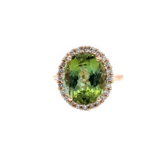 Bague en or rose 14K à halo de grenats verts et de diamants - 8,01 ct