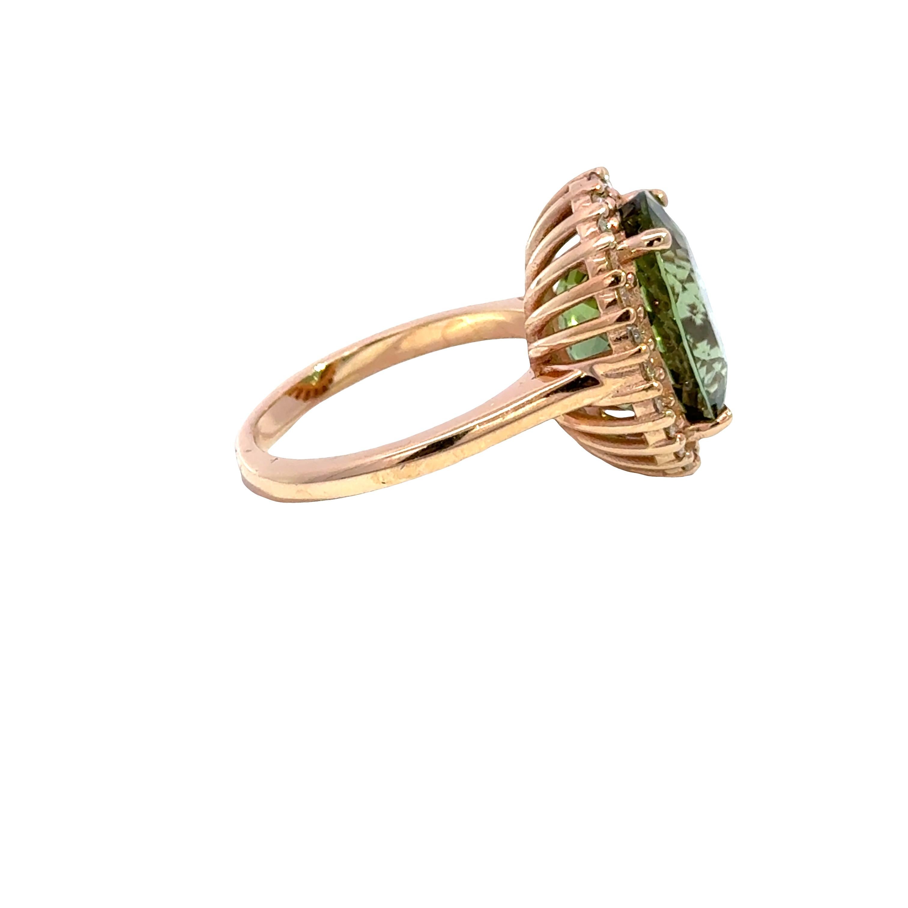 Anello aureola in oro rosa 14K con granato verde e diamanti - 8,01 carati in vendita 4